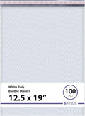 White 12.5x19.5 Inch Large Poly Bubble Mailers #6 | Padded Envelopes with Self Seal | Air Lined Cushioned Bubble Mailer | Usable Size 12.5x15 | 100 Pack Bulk | Lightweight shipping Bags | Made in USA