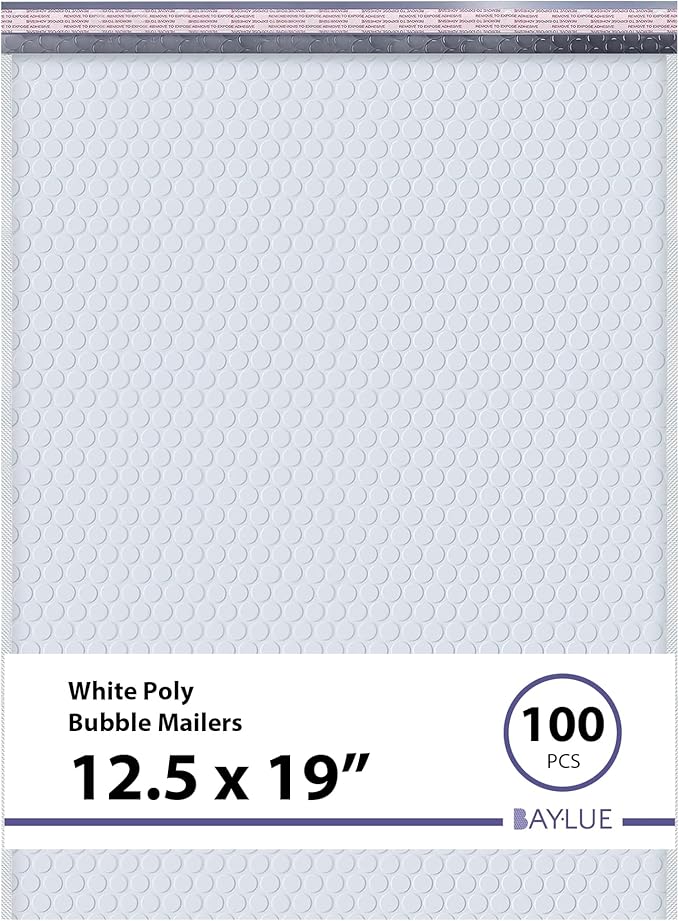 White 12.5x19.5 Inch Large Poly Bubble Mailers #6 | Padded Envelopes with Self Seal | Air Lined Cushioned Bubble Mailer | Usable Size 12.5x15 | 100 Pack Bulk | Lightweight shipping Bags | Made in USA