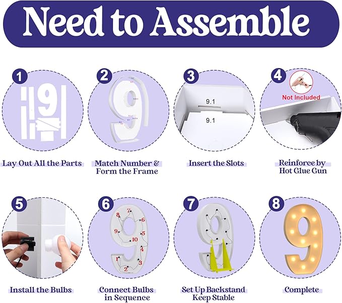 4FT Light Up Numbers, Large Marquee Numbers for 9th 19th 49th Birthday Decorations, Giant Light Up Numbers for Party Anniversary, Marquee Letters, Pre-Cut DIY Mosaic Numbers for Balloons 9