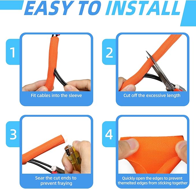 Automotive Wire Loom Tubing, Split Braided Cord Protectors from Pets No Chew, Flexible Cable Sleeve Cable Management for TV/Computer/Electric Wires (Orange, 1/2"-10ft)