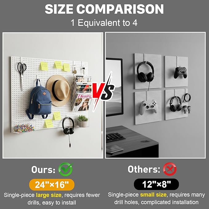 Peg Board, 2 Pack Metal Pegboard Panels White Pegboards Wall Organizer with Frame Large Heavy Duty Peg Board with Hooks for Walls Home, Garage Tool Storage, Office, Craft Room, Kitchen 24”×16”
