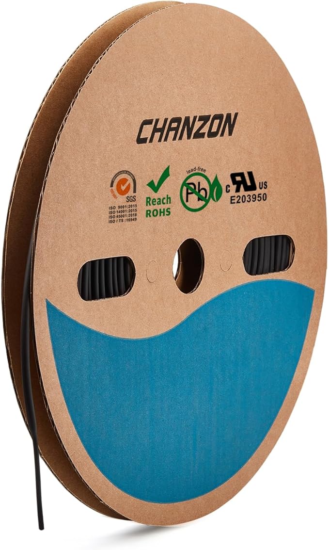 Chanzon 2:1 Ratio - 80Ft Roll - 5/64" (2mm) Heat Shrink Tubing 2:1(25M Total Length) Black Polyolefin Sleeving Wrap Shrinking 2 to 1 1pcs