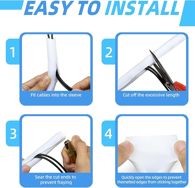 Automotive Wire Loom Tubing, Split Braided Cord Protectors from Pets No Chew, Flexible Cable Sleeve Cable Management for TV/Computer/Electric Wires (White, 3/4"-25ft)
