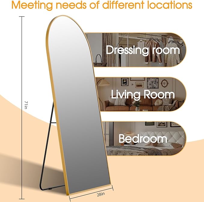 71"x28"Floor Mirror Full Length,Arched Full Length Mirror with Stand,Full Body Mirror,Hanging or Large Leaning for Bedroom Living Room Gold