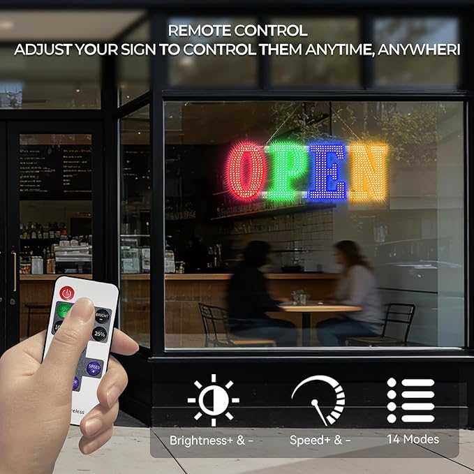 40'' x 14" Large Open Signs for Buisness, Remote Control and Adjustment Brightness & Speed - 14 Mode, LED Open Closed Sign for Bar Store Restaurant Office Hotel Salon Red&Green&Blue&Yellow