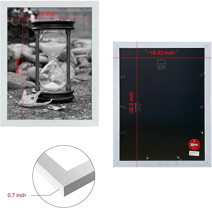 VCK 18x24 Poster Frame White with Polished Plexiglass Set of 5 Picture Frames Horizontal and Vertical Formats with Included Hanging Hardware