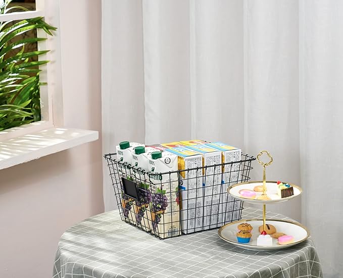 4 Pack【Large】 Wire Handmade Storage Basket for Organizing Household Goods,Pantry Organization,Bathroom countertop,Laundry,Wardrobe Storage Basket,Black