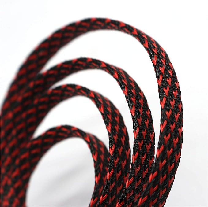 30ft PET Expandable Sleeving Wire Cable Sleeve (2/3", Red&Black)