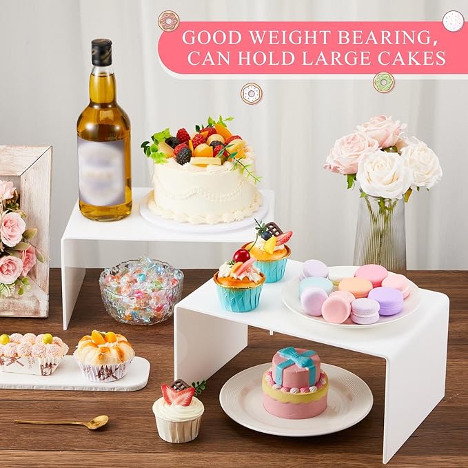 2 Pcs 12 Inch Large Acrylic Risers Display Stands 5 mm Thick Acrylic Shelf Riser Showcase for Collectibles Jewelry Cupcakes Food Figures Perfume Cabinet (White)