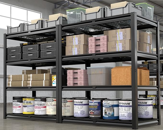 PrimeZone 40" W Heavy Duty Garage Shelving 2200 LBS 4 Tier Storage Shelves Adjustable Industrial Metal Wire Shelf Utility Rack for Garage,Basement,Pantry,Warehouse,Commercial,40" WX20 DX60 H 6Pack