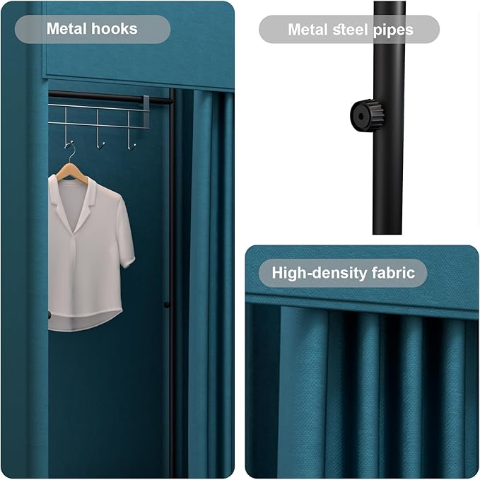 Clothing Store Fitting Room, Portable Dressing Room, Movable Changing Room for Boutique with Shading Fabric Cloth Privacy Curtains Screen for Bar Party Pool (Blue)