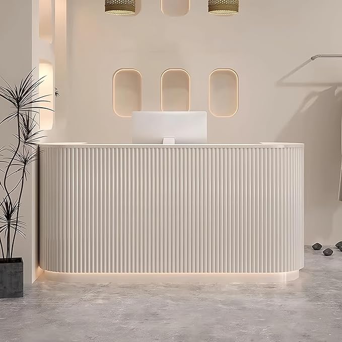 Beauty Salon Reception Desk, Striped Decorative Reception Desk Retail Counter Reception Counter Commercial Retail Counter for Office Reception Salon, Ships in One Piece, Customized Logo