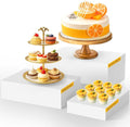 3 Pack Extra Large Acrylic Buffet Risers - 14”, 12”, 10” White Display Stands with Hollow Bottoms, Cube Riser Boxes Nesting for Dessert Food Catering Buffet Display Party Supplies