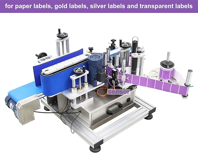 TECHTONGDA Automatic Round Bottle Labeling Machine with Conveyor Bottle Diameter 1.57-3.9inch for Paper Label Gold Label Silver Label Transparent Label