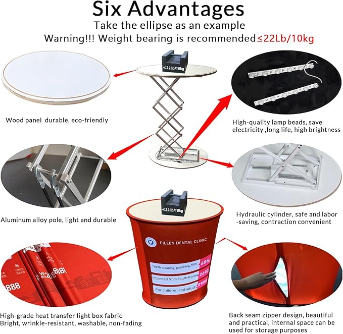 Customizable Foldable Promotion Retail Bar Table Pop Up Podium Tradeshow Podium,Hydraulic lift, Luminescent, Light box(Ellipse)
