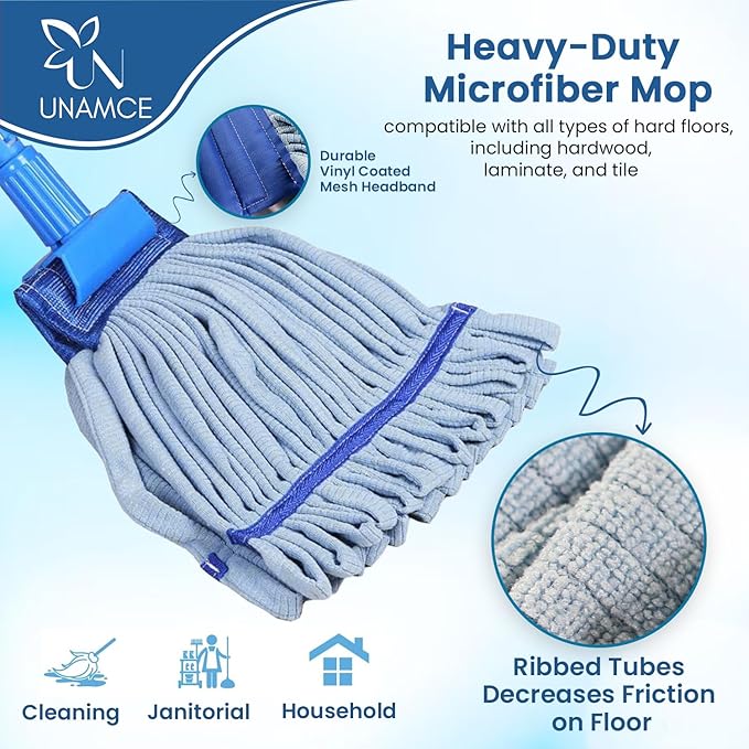2 Pack - Replacement Heavy Duty Microfiber Mop Head | Robust, Blue, Machine Washable, Extra Absorbent, Extra Large, for Industrial, Commercial & Floor Cleaning - Hardwood, Tile, Laminate, Vinyl Floors
