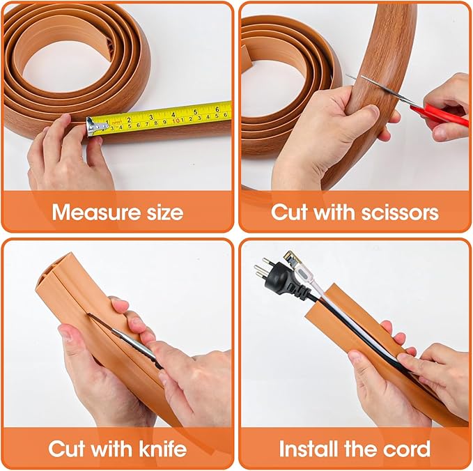 10 FT Floor Cord Cover, Cord Covers for Wires on Floor, Cord Protector, Floor Cable Cover, Hide Extension Cord Covers for Floor, Cable Cavity: 0.47" (W) x 0.29" (H) - Brown