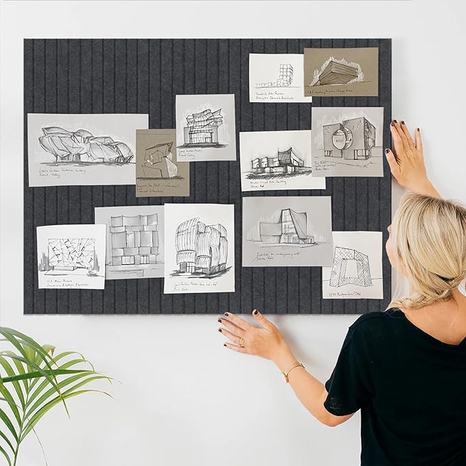 Large Felt Bulletin Board 23x47 Inch, 8pcs Peel and Stick Felt Wall Tiles Modern Push Pin Board for Wall Organization