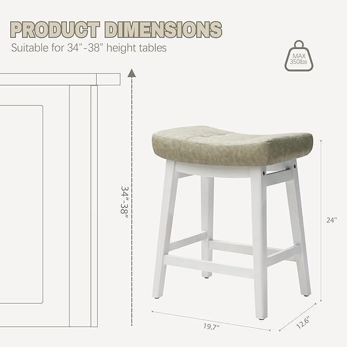 Counter Height Bar Stool Kitchen Counter Modern Backless Barstool with Upholstered Faux Leather Seat and Solid Wood Leg Farmhouse 24 inch Bar Chair, Light Grey + White, 1pc