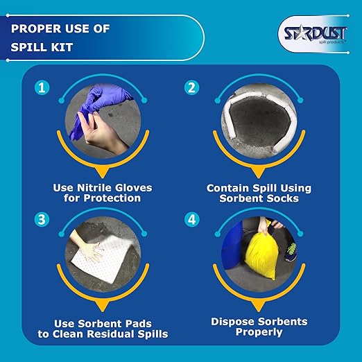 Stardust Spill Products D905P Oil Spill Kit OSHA Approved with Portable Bucket, (15) Oil Absorbent Pads, (2) 3"x4' Absorbent Socks, (4) Disposal Bags & Nitrile Gloves Oil Spill Kit for Fast Response