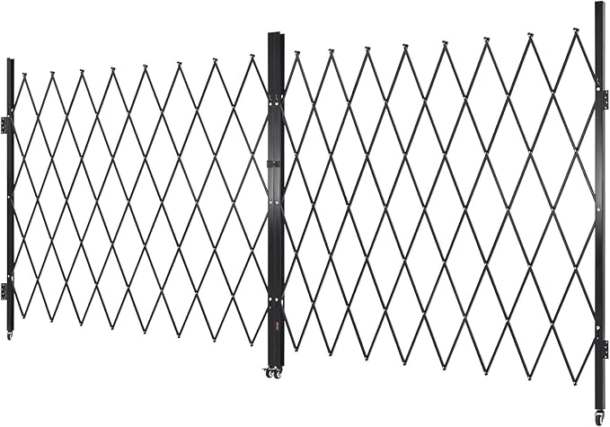 VEVOR Double Folding Security Gate, Lockable Scissor Gate with 360° Swivel Casters, Outdoor Barricade Steel Retractable Gates, for Entry Security, Garage, Warehouse & Pool, 155.12 x 86.81 in (W x H)