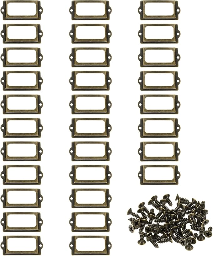 PATIKIL 70x33mm Metal Label Holders, 30 PCS Label Name Card Tag Frames with Screws for Office Library File Cabinets Shelves Wood Drawers Fabric Bins, Bronze