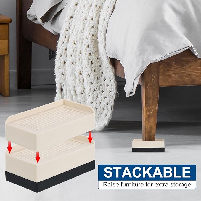 uxcell Furniture Risers 1.5 Inch, 4Pcs Rectangle Bed Risers Adjustable Couch Riser for Extender for Bed Desk Sofa Table Lift Support Up to 1300Lbs, Beige
