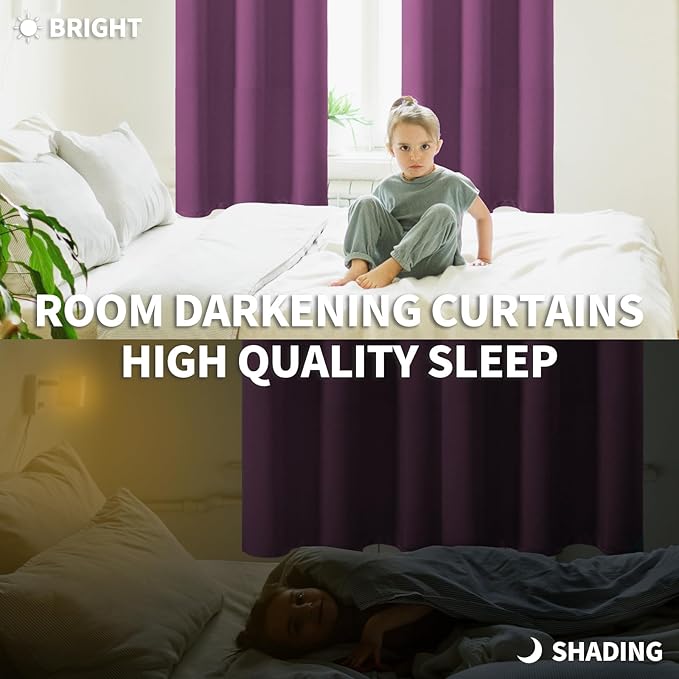 BGment Room Darkening Curtains 95 Inches Long - Grommet Thermal Insulated Drapes Window Treatment Curtains for Bedroom, 2 Panels, 52 x 95 Inch, Eggplant Purple