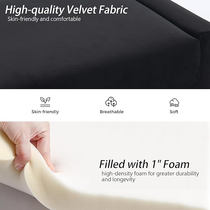 Velvet Entryway Bench End of Bed Bench Upholstered Modern Window Bench Comfy Ottoman for Dining Room/Bedroom/Living Room/Hallway/Indoor (Black)