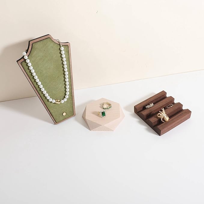 GemeShou single maple Jewelry display Tray for selling, Wooden hexagon display riser for jewelry, Jewelry retail shop display stand, photography props【maple Hexagon single Small】