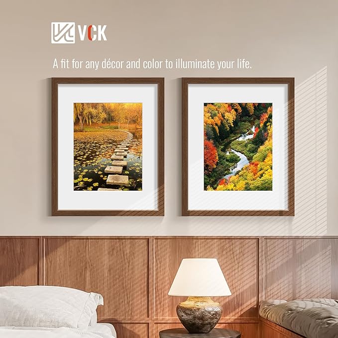 VCK 16x20 Picture Frame 2 Pack - Brown, High-End Wood Poster Frames with Tempered Glass, Display 11x14 Photo with Mat or 16x20 without Mat, Art Gallery-Quality, Wall Hanging, Brown