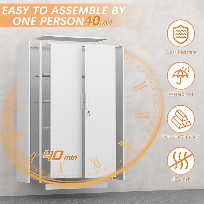 Metal Garage Storage Cabinet,72" Locking Tool Cabinet with Doors and 4 Shelves,Tall Metal Cabinets with Garage Storage Systems for Home Office,School,White