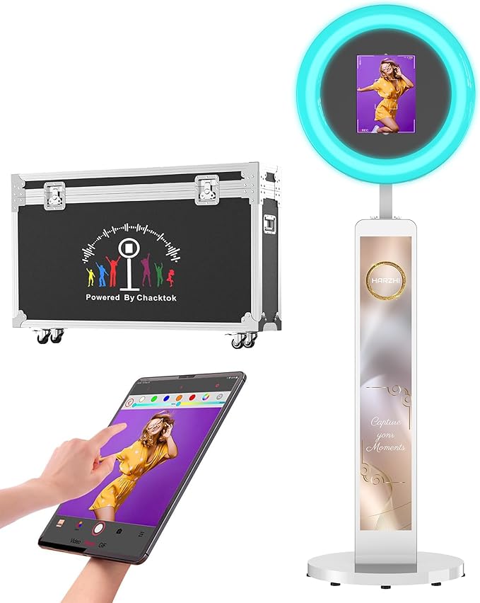 HARZHI Portable Photo Booth Compatible with Ipad 12.9in 10.9in 10.2in, for Ipad Photo Booth Shell Stand Stand Provide Chacktok PhotoBooth Software for Party and Wedding, Flight Case
