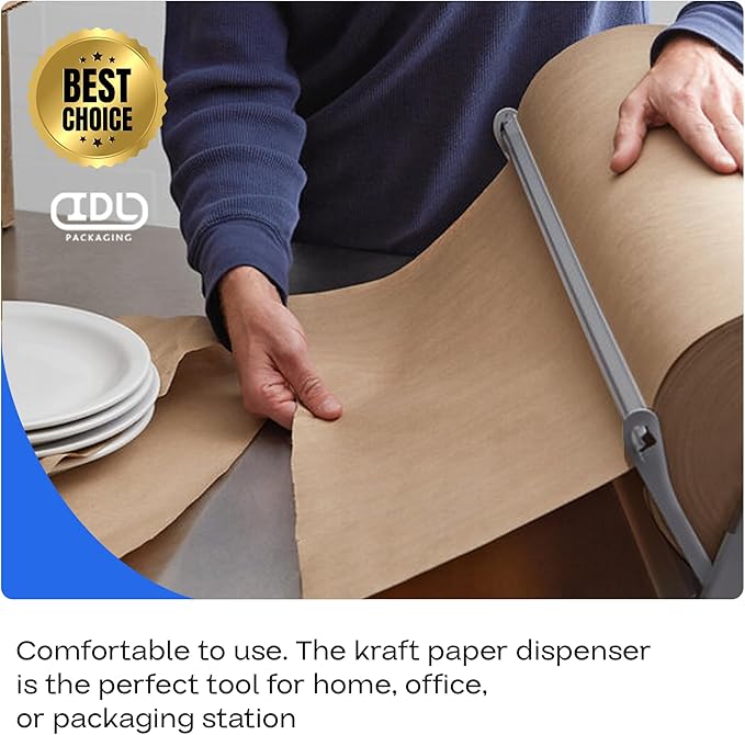 IDL Packaging 24" Kraft Paper Roll Dispenser & Cutter for Rolls up to 24" Wide and 9" in Diameter – Tabletop Reinforced Steel Paper Holder with a Cutter – for Kraft and Butcher Paper