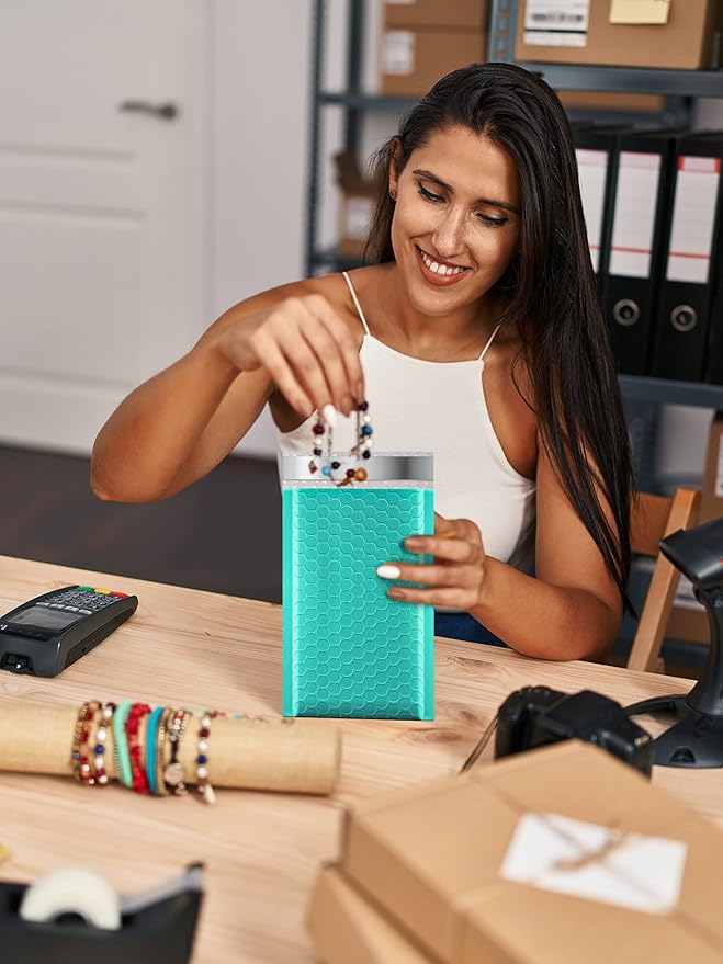 GSSSUSA Bubble Mailers 4x8 Inch 50 Pack Padded Envelopes Usable Size 4x7 Inch Shipping Envelopes Self Seal Small Packaging Shipping Bags for Mailing Jewelry, Small Business, Teal