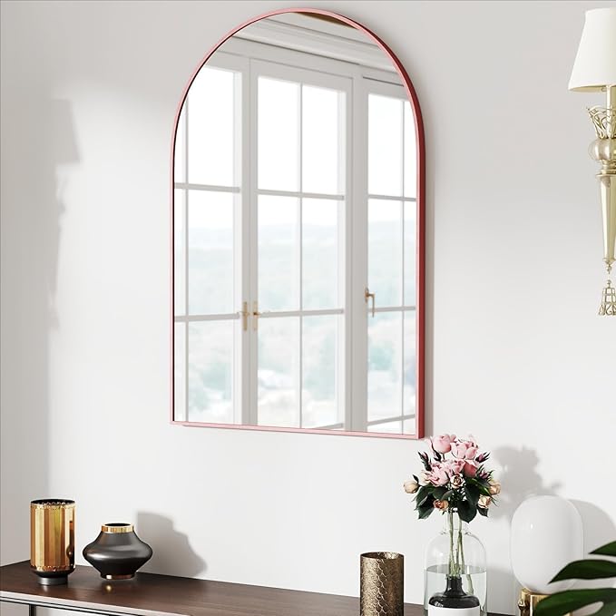 24x36 Arch Mirror Square Wall Mounted Metal Frame Mirrors for Entryway Bedroom Bathroom Living Room 24 36 inch Rosegold