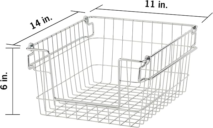 TRINITY 2-Pack Stackable Metal Wire Storage Baskets With Handles, EcoStorage Chrome, 11 Inches