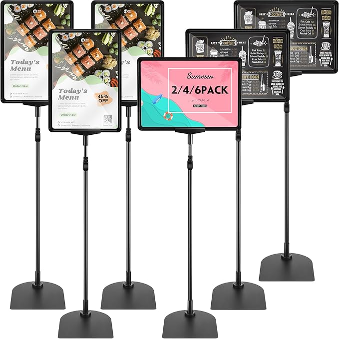 Jutom 2 Pack Adjustable Pedestal Stand Holder 8.5 x 11 Inch Heavy Duty Aluminum Sign Holder Vertical and Horizontal Sign Poster Stands Floor Standing Display for Advertisement Menu Display