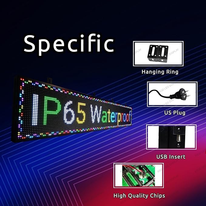 XSGD P10 Scrolling LED Sign WiFi Programmable LED Display, Outdoor IP65 Waterproof Digital Message Display Board, Customizable Neon Sign Open Signs for Business Advertising Store Restaurants 77"X14"