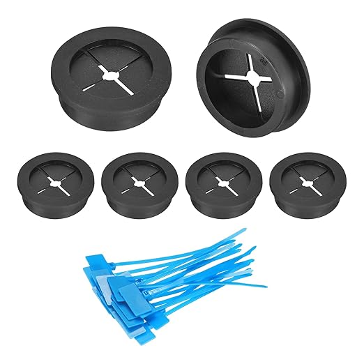 uxcell 6Pcs Cable Cord Grommet, 1-3/8"(35mm) Rubber Desk Grommets Wire Pass Through Hole Cover with Marked Cable Ties for Home Office Cable Wire Protection, Black