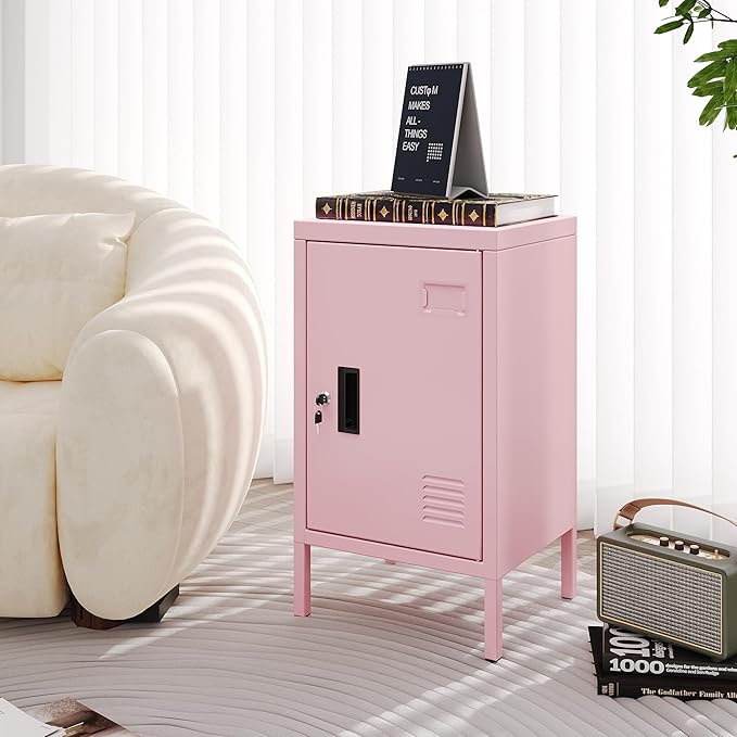 Aobabo 24.4" H Metal Locker Storage Cabinet with 1 Doors, Pantry Storage Cabinet with Adjustable Leveling Foot and Adjustable Shelves, for Kitchen, Employees, Office, Home, Assembly Required, Pink