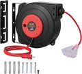 VEVOR Retractable Extension Cord Reel, 50 FT, Heavy Duty 14AWG/3C SJTOW Extension Power Cord with Lighted Triple Tap Outlet, 13A Circuit Breaker 180° Swivel Bracket for Ceiling or Wall Mount, Red