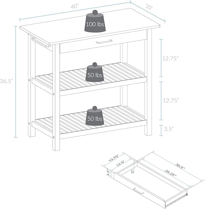 Island Oasis Solid Wood Kitchen Island with Drawer, Stainless Steel Towel Bar and Open Storage Multi-Purpose Prep Table for Home Kitchens Natural and White