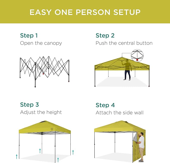 Best Choice Products 10x10ft Easy Pop Up Canopy w/Side Wall, 10 Pockets, Portable Carrying Case, 1-Button Setup, 4 Weight Bags - Yellow