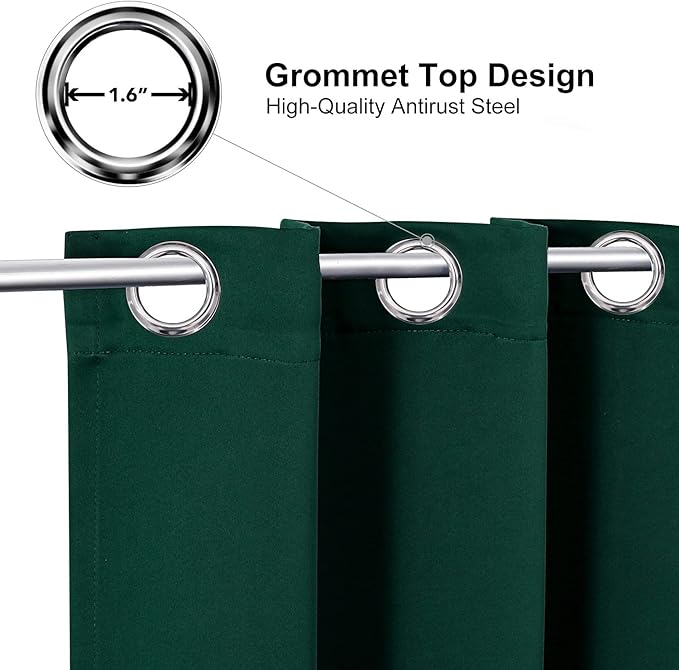 ChrisDowa Blackout Curtains 72 inches Long for Bedroom - Grommet Thermal Insulated Room Darkening Curtains for Living Room (1 Panel, Forest Green, 42 x 72 Inch)