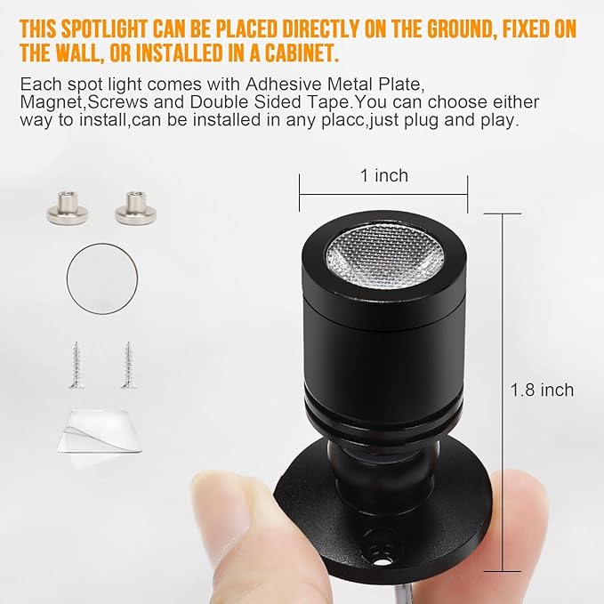 Taysing LED Spot Light Indoor Little Mini Spotlight Accent Lights for Display, Paintings, Pictures, Plants, Jewelry, Shelves, Cabinets, Posters, Showcase(SoftWhite 6 Pack Dimming&Timing)