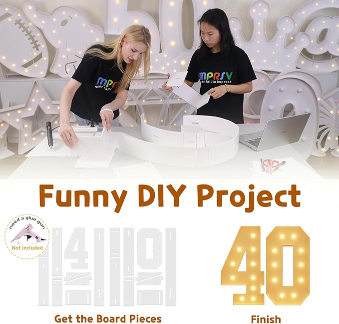 imprsv 4FT Light Up Numbers, Marquee Numbers 40th Birthday Decorations for Women Men, Large Light Up 40 Birthday Women Foam Board Anniversary Party Decorations Arch Kit (DIY)