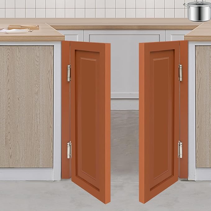 Solid Wood Interior Swing Door with Metal Hinges - Swinging Cafe Doors for Kitchen, Stairs, Bedroom Entrance & Partition (Brown, 31.5"X35.43")