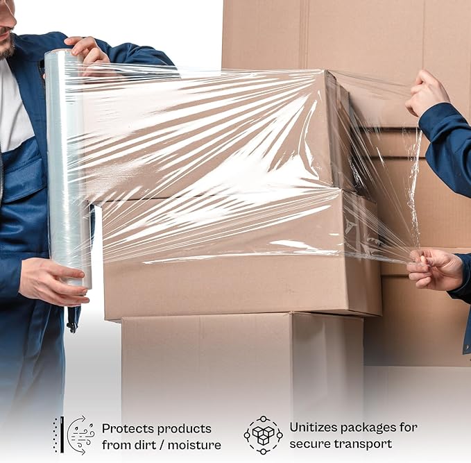 PSBM Stretch Wrap, 8 Pack, 12 Inch x 2000 Feet, 60 Gauge, Clear Plastic Cling, Cast Hand Stretch Film Rolls for Packaging Moving Packing Pallets