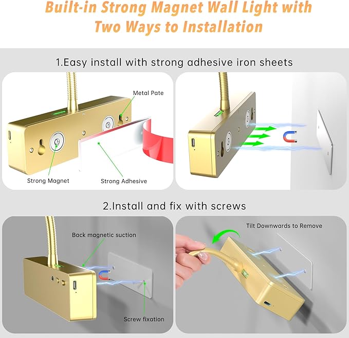 Lightbiz Picture Light, 15.35inch 5400mAh Rechargeable Picture Lights for Wall Battery Operated Wall Lights with Remote, 3 Colors Paintings Light Dimmable Art Light for Artwork, Gallery (Gold)